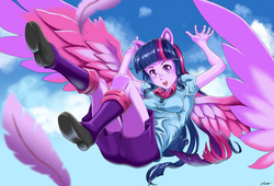 Size: 3300x2250 | Tagged: safe, artist:oliver-el-mediocre, twilight sparkle, equestria girls, g4, female, flying, high res, ponied up, solo, twilight sparkle (alicorn)