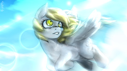 Size: 3000x1688 | Tagged: safe, artist:ereb-tauramandil, derpy hooves, pegasus, pony, g4, bubble, crepuscular rays, female, mare, solo, sunlight