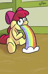 Size: 1300x2000 | Tagged: safe, artist:nayolfa, apple bloom, earth pony, pony, g4, female, gravity falls, male, puking rainbows, solo, tourist trapped