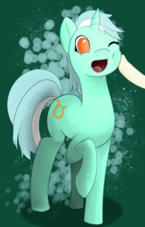Size: 1600x2500 | Tagged: safe, artist:gelk-o, bon bon, lyra heartstrings, sweetie drops, pony, unicorn, g4, boop, cute, ear fluff, green background, hooves, lyrabetes, no pupils, offscreen character, one eye closed, open mouth, raised hoof, shadow, simple background, smiling, solo focus