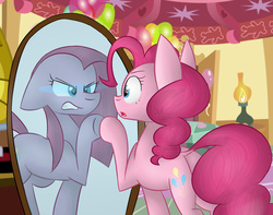 Size: 1024x805 | Tagged: safe, artist:despotshy, pinkie pie, g4, duality, mirror, pinkamena diane pie