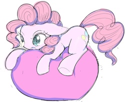 Size: 1024x836 | Tagged: dead source, safe, artist:skippy_the_moon, pinkie pie, butterfly, g4, balloon, balloon riding, butterfly on nose, cute, diapinkes, female, insect on nose, solo, that pony sure does love balloons