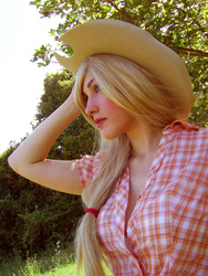 Size: 1920x2560 | Tagged: safe, artist:elyneko, applejack, human, g4, clothes, cosplay, costume, irl, irl human, photo, solo