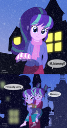 Size: 3900x7433 | Tagged: safe, artist:sumin6301, part of a set, starlight glimmer, equestria girls, g4, adopted offspring, clothes, double the glimmer, equestria girls-ified, glimmerdoption, heartwarming, mama starlight, self adoption, self paradox, snow, snowfall, socks, starlight the match girl, story in the comments, time paradox, younger