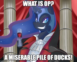 Size: 625x500 | Tagged: safe, artist:sallymon, nightmare moon, g4, castlevania, castlevania: symphony of the night, female, image macro, meme, op, op is a duck (reaction image), solo, what is a man