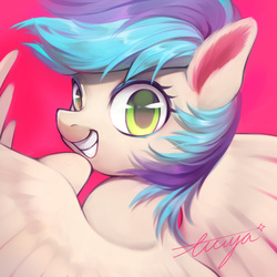 Size: 546x546 | Tagged: safe, artist:ciciya, oc, oc only, pegasus, pony, female, grin, looking at you, looking back, portrait, solo