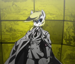Size: 1263x1080 | Tagged: safe, artist:quynzel, oc, oc only, oc:aryanne, anthro, anime, aryan pony, castle, clothes, commander, hellsing, hellsing ultimate, indoors, jacket, military, necktie, smiling, solo, the major, uniform, wall