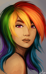 Size: 1000x1589 | Tagged: safe, artist:lady-largo, rainbow dash, human, g4, female, humanized, portrait, solo