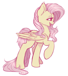 Size: 3200x3600 | Tagged: safe, artist:hawthornss, fluttershy, bat pony, pegasus, pony, g4, bedroom eyes, fangs, female, flutterbat, high res, profile, raised hoof, simple background, solo, tongue out, transparent background