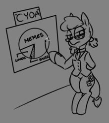 Size: 603x685 | Tagged: safe, artist:thebirdiebin, oc, oc only, oc:choosie, /mlp/, cyoa, monochrome