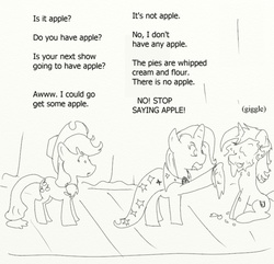 Size: 614x592 | Tagged: safe, artist:php162, applejack, lyra heartstrings, trixie, pony, unicorn, g4, female, mare, monochrome, pieing