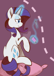 Size: 1024x1427 | Tagged: safe, artist:leafbunny, rarity, g4, colored pupils, female, magic, needle, sewing, solo, spool, thread