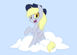Size: 1280x923 | Tagged: safe, artist:estrill, derpy hooves, pegasus, pony, g4, cloud, female, hat, mare, solo