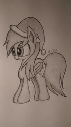 Size: 1024x1811 | Tagged: safe, artist:chrispy248, derpy hooves, pegasus, pony, g4, female, hat, mare, monochrome, santa hat, solo, traditional art