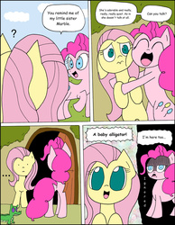 Size: 1024x1322 | Tagged: safe, artist:average-00, fluttershy, gummy, pinkie pie, comic:opposites, g4, comic, hug