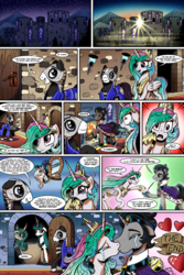 Size: 1280x1920 | Tagged: safe, artist:gray--day, king sombra, princess celestia, queen chrysalis, oc, oc:angel song, oc:knight light, comic:of kings and changelings, g4, armor, comic, crying, dialogue, female, good end, good king sombra, i can't believe it's not idw, kissing, male, mirror universe, reversalis, ship:celestibra, shipping, speech bubble, straight, tears of joy