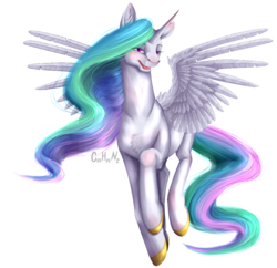 Size: 883x854 | Tagged: safe, artist:bruised, princess celestia, pony, g4, bedroom eyes, chest fluff, female, looking at you, mare, open mouth, portrait, raised hoof, simple background, solo, spread wings, transparent background