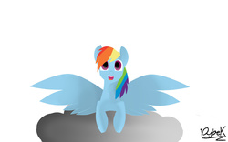 Size: 1600x1000 | Tagged: safe, artist:dybekscoots, rainbow dash, g4, cloud, female, simple background, solo