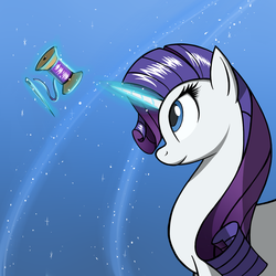 Size: 1200x1200 | Tagged: safe, artist:vistamage, rarity, g4, female, glowing horn, horn, looking at something, magic, needle, profile, solo, spool, thread