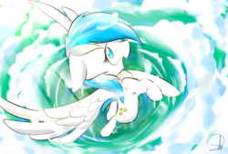 Size: 1600x1080 | Tagged: safe, artist:phuocthiencreation, oc, oc only, pegasus, pony, chest fluff, cloud, female, floppy ears, flying, looking at you, looking up, mare, perspective, solo, vertigo
