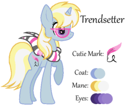 Size: 467x400 | Tagged: safe, artist:kiananuva12, oc, oc only, oc:trendsetter, clothes, cutie mark, glasses, offspring, parent:photo finish, parent:trenderhoof, reference sheet, scarf, simple background, solo, transparent background