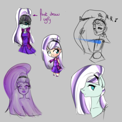Size: 2000x2000 | Tagged: safe, artist:suki-unicorn, coloratura, earth pony, human, pony, g4, chibi, clothes, countess coloratura, dress, female, gray background, high res, humanized, ponytail, simple background, sketch, sketch dump, skirt, veil
