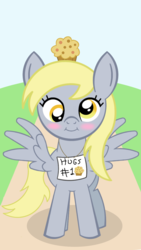 Size: 720x1280 | Tagged: safe, artist:akakun, derpy hooves, pegasus, pony, g4, blushing, female, food, looking at you, muffin, solo