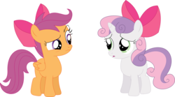 Size: 3577x1989 | Tagged: safe, artist:porygon2z, scootaloo, sweetie belle, g4, apple bloom's bow, simple background, transparent background, vector