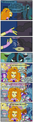 Size: 949x3439 | Tagged: safe, artist:ponymaan, adagio dazzle, aria blaze, queen chrysalis, sonata dusk, human, comic:by skywalker's hand, comic:lyra-lyra's bizarre adventure, equestria girls, g4, my little pony equestria girls: friendship games, my little pony equestria girls: rainbow rocks, comic, human ponidox, jojo's bizarre adventure, necklace, self ponidox, species swap, stand, the dazzlings, to be continued