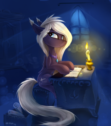 Size: 744x840 | Tagged: safe, artist:ramiras, oc, oc only, pegasus, pony, candle, night, reading, solo