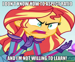 Size: 605x504 | Tagged: safe, edit, edited screencap, screencap, sunset shimmer, equestria girls, g4, my little pony equestria girls: friendship games, angry, backwards hand, caption, female, image macro, meme, solo, sunset is not willing to learn, wrong aspect ratio