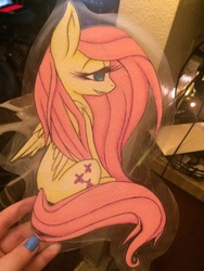 Size: 720x960 | Tagged: safe, artist:schuylarlove, fluttershy, g4, bedroom eyes, irl, laminated, photo, sitting, solo