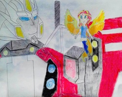 Size: 869x687 | Tagged: safe, artist:hakdurbin, sunset shimmer, equestria girls, g4, my past is not today, drift, traditional art, transformers
