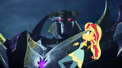 Size: 1096x616 | Tagged: safe, artist:dippygamer64, sunset shimmer, equestria girls, g4, beast hunters, crossover, crossover shipping, megatron, predacons rising, shipping, transformers, transformers prime