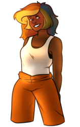 Size: 1216x1920 | Tagged: safe, artist:weepindood, rainbow dash, human, g4, clothes, dark skin, female, humanized, prison outfit, shirt, smiling, solo, undershirt, upper body