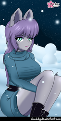 Size: 509x1000 | Tagged: safe, artist:clouddg, maud pie, human, anthro, g4, boots, breasts, busty maud pie, clothes, ear fluff, female, humanized, looking at you, snow, snowfall, solo