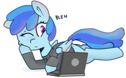 Size: 1235x766 | Tagged: safe, artist:meowing-ghost, oc, oc only, pegasus, pony, computer, laptop computer, solo