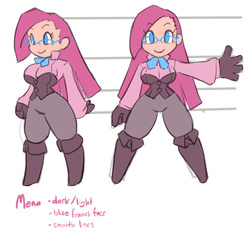 Size: 1046x1000 | Tagged: safe, artist:moronsonofboron, pinkie pie, human, g4, boots, breasts, busty pinkie pie, chibi, clothes, development, female, glasses, gloves, humanized, major miners, pinkamena diane pie, proportion study, solo