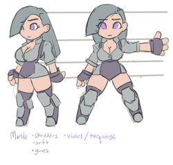 Size: 1046x1000 | Tagged: safe, artist:moronsonofboron, marble pie, human, g4, armor, armor skirt, boots, breasts, busty marble pie, chibi, cleavage, clothes, cute, development, dress, female, fingerless gloves, gloves, greaves, humanized, major miners, proportion study, skirt, solo