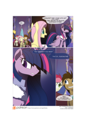 Size: 3541x5016 | Tagged: safe, artist:gashiboka, doctor whooves, fluttershy, roseluck, time turner, twilight sparkle, alicorn, earth pony, pegasus, pony, comic:recall the time of no return, g4, comic, female, mare, patreon, patreon logo, pegasus wings, twilight sparkle (alicorn), wings