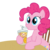 Size: 1000x1000 | Tagged: safe, artist:madmax, artist:pinkiepiemike, edit, pinkie pie, earth pony, pony, g4, art theft, chair, drink, drinking, female, mare, simple background, sitting, solo, table, transparent background