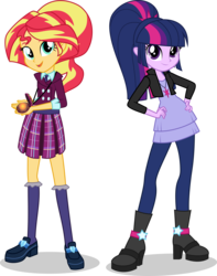 Size: 3940x5000 | Tagged: safe, artist:xebck, sunset shimmer, twilight sparkle, equestria girls, g4, my little pony equestria girls: friendship games, alternate hairstyle, alternate universe, clothes swap, magic capture device, ponytail, role reversal, simple background, transparent background, vector