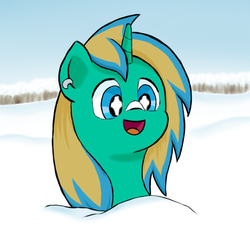 Size: 800x800 | Tagged: safe, artist:duskswordsman, oc, oc only, pony, unicorn, happy, smiling, snow, solo, winter