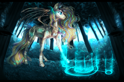 Size: 1280x853 | Tagged: safe, artist:wolfartiststudio, oc, oc only, oc:spirity, original species, forest, magic, ritual, solo