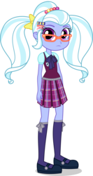 Size: 2664x5000 | Tagged: safe, artist:xebck, sugarcoat, equestria girls, g4, my little pony equestria girls: friendship games, alternate hairstyle, bow, bowtie, clothes, crystal prep academy, crystal prep academy uniform, cute, female, freshman, glasses, hair bow, hairclip, high res, mary janes, meganekko, pigtails, school uniform, simple background, solo, sugarcute, transparent background, vector, younger