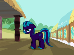 Size: 1899x1404 | Tagged: safe, artist:sidsleeper, oc, oc only, oc:midnight peril, angry, ponyville, solo, train station