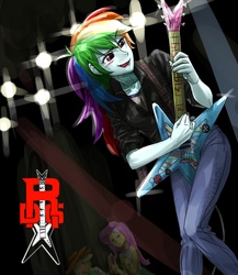 Size: 1303x1500 | Tagged: safe, artist:invisibleone11, applejack, fluttershy, rainbow dash, equestria girls, g4, guitar, solo focus