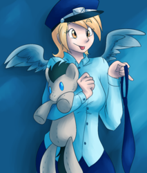 Size: 867x1019 | Tagged: safe, artist:fizzy-dog, derpy hooves, doctor whooves, time turner, human, g4, cute, derpabetes, humanized, mailmare, plushie, smiling, tongue out