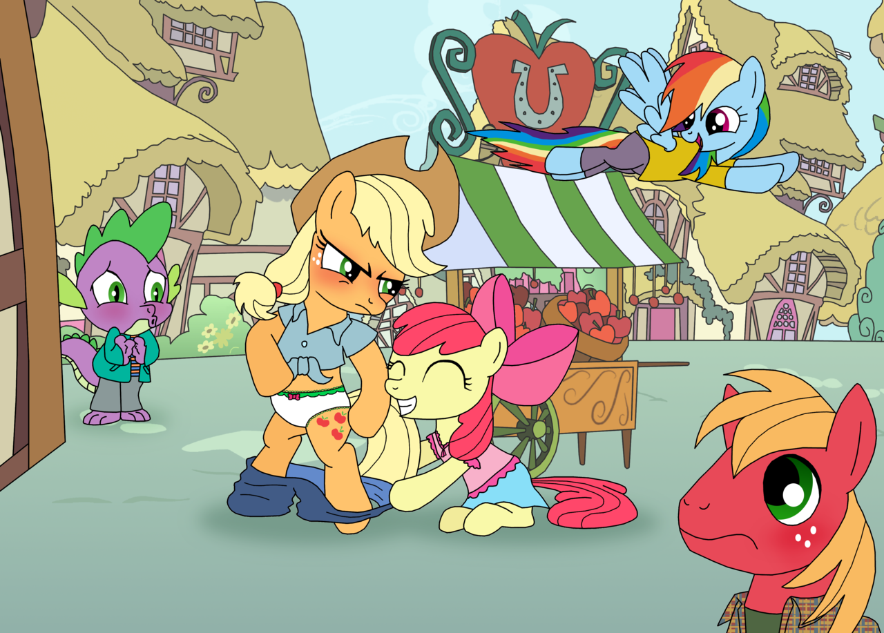 1072405 apple bloom, applejack, artistelephanteddie, assisted exposure, big macintosh