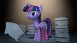 Size: 640x360 | Tagged: safe, artist:pacificpenguin, twilight sparkle, alicorn, pony, g4, 3d, animated, clothes, female, mare, perfect loop, pillow fight, socks, solo, source filmmaker, striped socks, twilight sparkle (alicorn)
